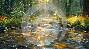 Forest stream nature landscape water river sunlight trees environment peaceful