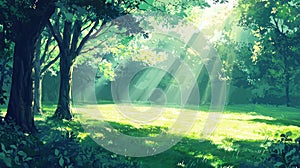 Enchanting Forest Glade with Sunbeams