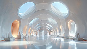 Serene futuristic gallery with organic design.