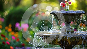 A serene garden oasis complete with a bubbling fountain and fragrant flowers providing a peaceful escape from daily