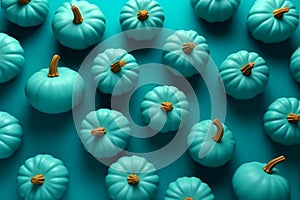 Serene Gathering of Pumpkins Set Against a Tranquil Turquoise Backdrop AI generated