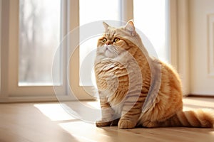 Serene ginger cat basking in sunlight indoors