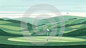 Serene Golf Course Landscape with Flagstick at Sunset