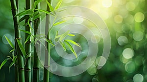 Serene Green Bamboo Stems on Blurred Background - Perfect Space for Text