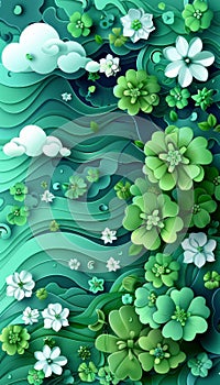 Serene Greenery A Stunning Palette of Lush Green and White Floral Motifs for Nature Inspired Design photo