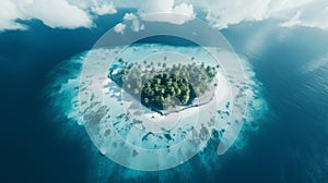 Serene Heart Shaped Island In Blue Sea - Aerial 3d Render