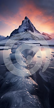 Serene Ice Covered Mountain In Lake: A Dimitry Roulland Inspired Shot