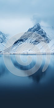 Serene Icelandic Mountains Reflected In Lake: A Light Indigo Snow Scene