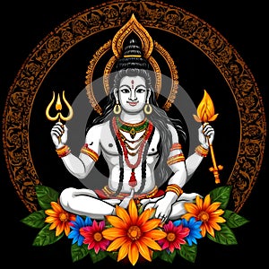 Maha shivratri illustration of trishul damru and flowers with black background shivratri post photo