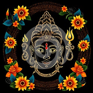 Maha shivratri illustration of trishul damru and flowers with black background shivratri post photo