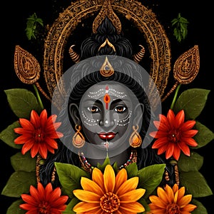 Maha shivratri illustration of trishul damru and flowers with black background shivratri post photo