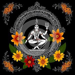 Maha shivratri illustration of trishul damru and flowers with black background shivratri post photo