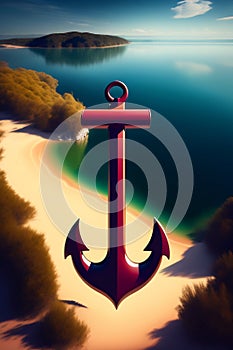A Serene Image of an Anchor on a Calm Ocean - Background Desktop Landscape Generated AI