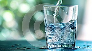 Close-up of water being poured into a clear glass against blurred background