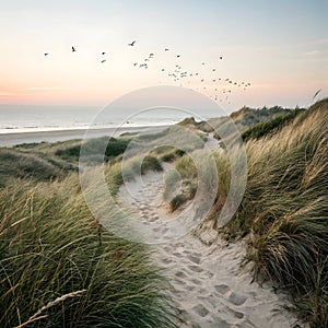 Path Through Sand Dunes: Beachgrass Leading to the Sea