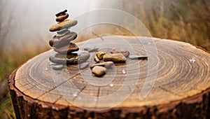 Stone Stack on Tree Stump