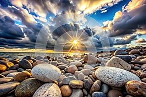 Stones and sun in a cloudy day