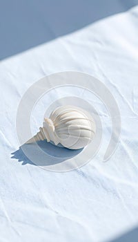 Single White Seashell on Blue Cloth