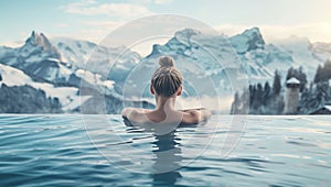 Woman Relaxing in Mountain Hot Spring photo