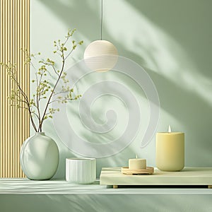 Serene Interior Design Featuring Subtle Green and White Tones