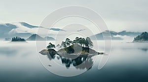 Serene Islet Surrounded By Mountains: A Naturalistic Portraiture In 8k Resolution photo