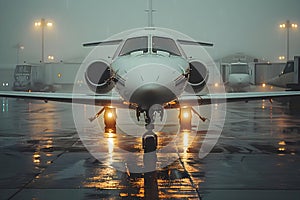Serene Jet Repose in Rainy Ambiance. Concept Rainy Day, Relaxing Atmosphere, Tranquil Setting, photo