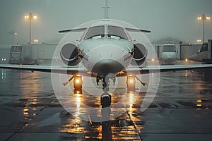 Serene Jet Repose in Rainy Ambiance. Concept Rainy Day, Relaxing Atmosphere, Tranquil Setting,