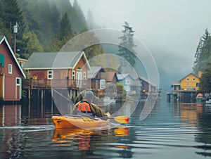 Serene Kayaking in Misty Lake Village