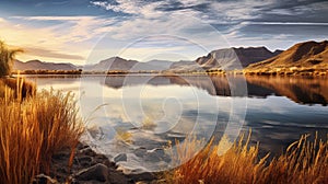 Dreamy Lake With Brown Grass: Soft And Vibrant Landscape By Rafael Albuquerque photo