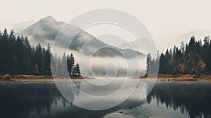 Serene Lake With Foggy Landscape: A Whistlerian Adventure In 8k Resolution photo