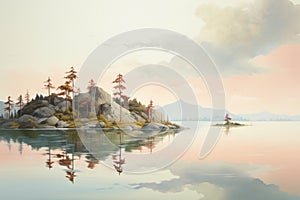 Serene Lake Landscape at Sunset, AI Generated