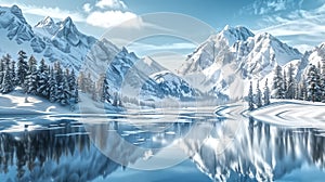 Serene lake reflecting the surrounding mountains, Snow-covered m