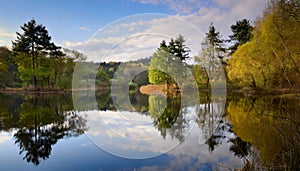 Serene lake reflection at sunset