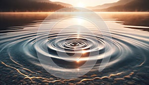 Serene Lake Sunrise with Ripple Effect, AI Generated