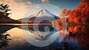 The Majestic Beauty Of Mount Fuji Reflected In Water photo