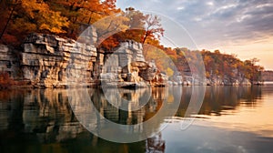 Autumn Trees And Water: A Captivating American Romanticism Photo