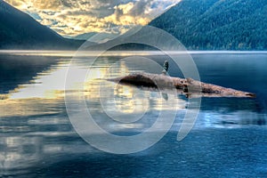 Serene lake view at sunset