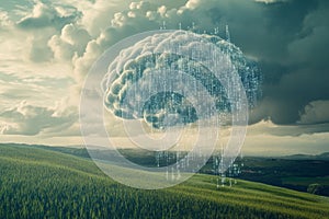 Ethereal Brain Cloud in Digital Rain