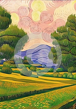 Serene landscape oil painting, Generative AI
