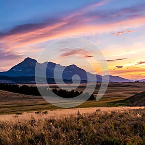 serene landscape scenery with fields and soft sunset