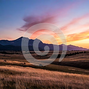 serene landscape scenery with fields and soft sunset