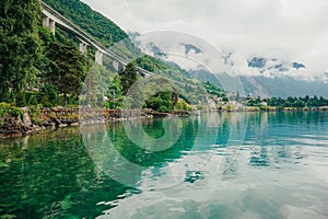 Serene landscape shows a picturesque view of Veytaux, Switzerland