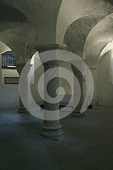 Serene light in ancient crypt