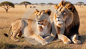 Serene Lions in African Savannah