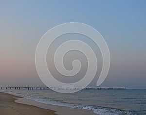 Serene Lonely Beach with Jetty in Early Morning, Alappuzha, Kerala, India