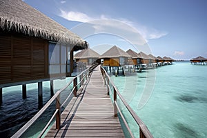 Serene Maldives: Luxurious Overwater Bungalows Offering a Tropical Ocean View, ai generative