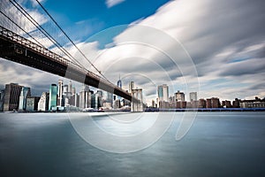 Serene manhattan skyline and brooklyn bridge