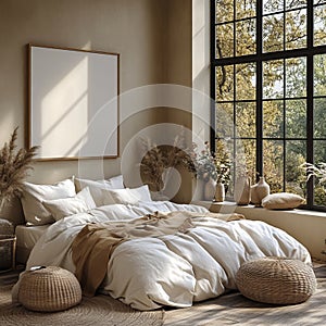 Minimalist Master Bedroom with Large Canvas and Inviting Atmosphere photo