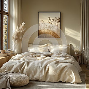 Minimalist Master Bedroom with Large Canvas and Inviting Atmosphere photo