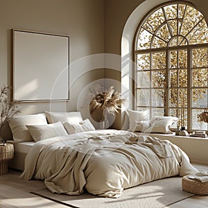 Minimalist Master Bedroom with Large Canvas and Inviting Atmosphere photo